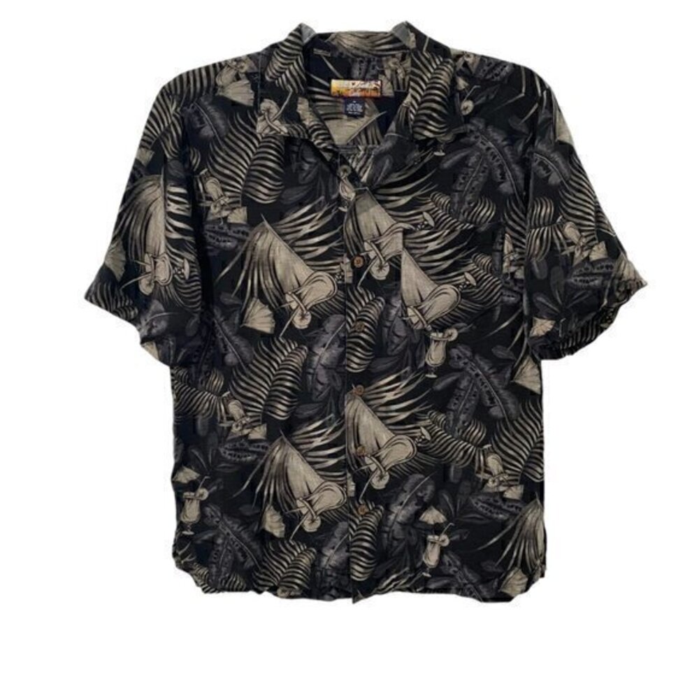 Havana Jack's Cafe Mens Shirt 100% Silk Hawaiian Floral Button Down Size Medium